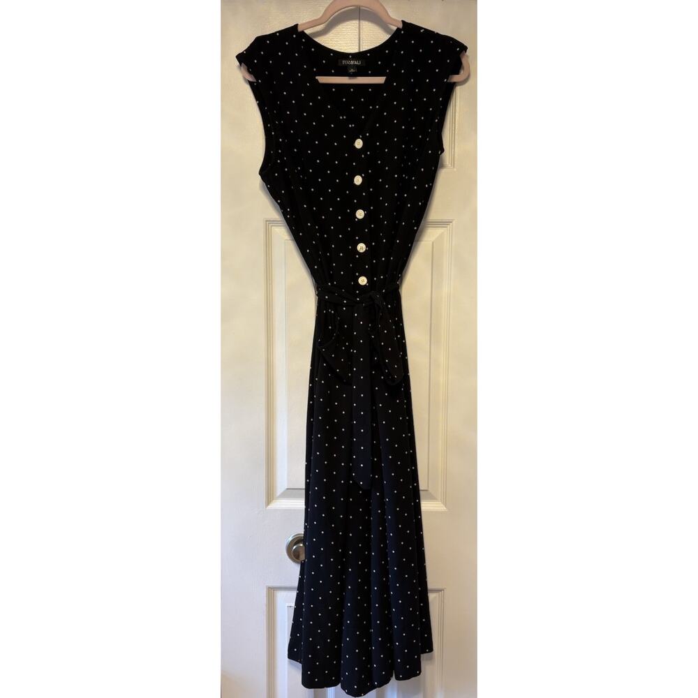 Roz & Ali Womens Black And White Polka Dot Buttons Wide Leg V Neck Jumper Sz 16